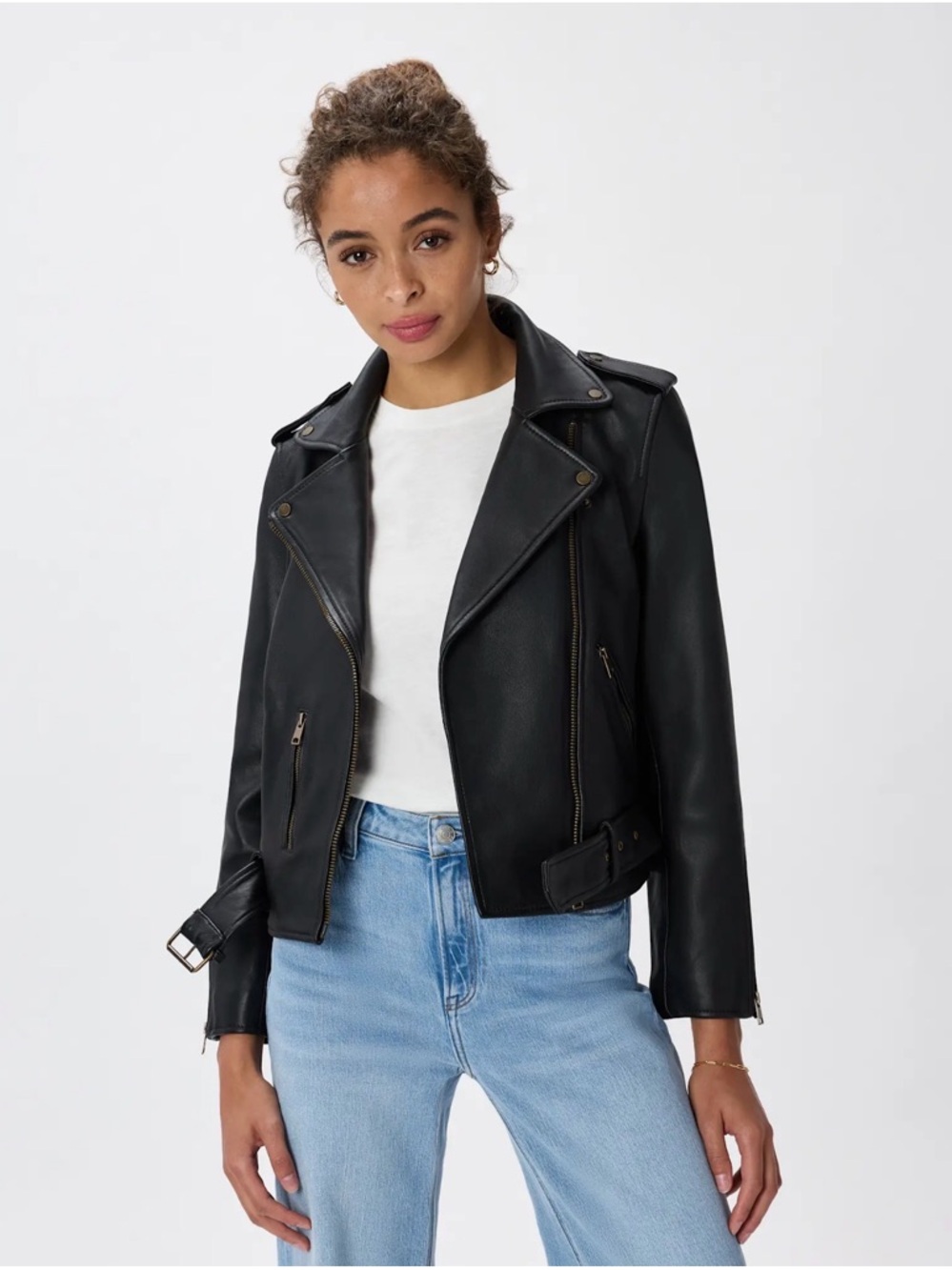 Quince Black Leather Moto Jacket NWOT